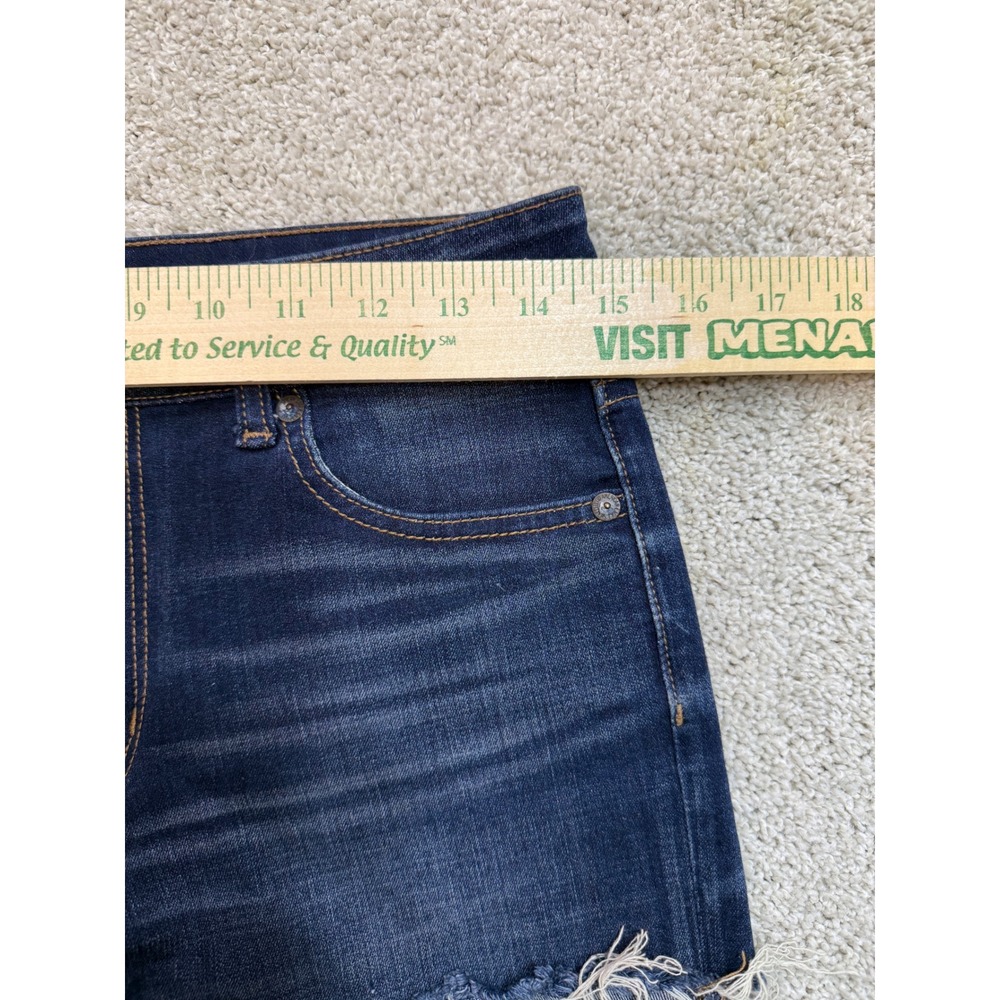 American Eagle Hi-Rise Shortie Dark Wash Raw Hem 360 Super Stretch Denim Sz 6 - Picture 5 of 6